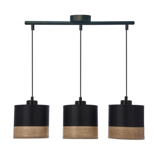 Lampa wisząca z abażurami Porto czarna potrójna nad stół abażur czarny z fornirem