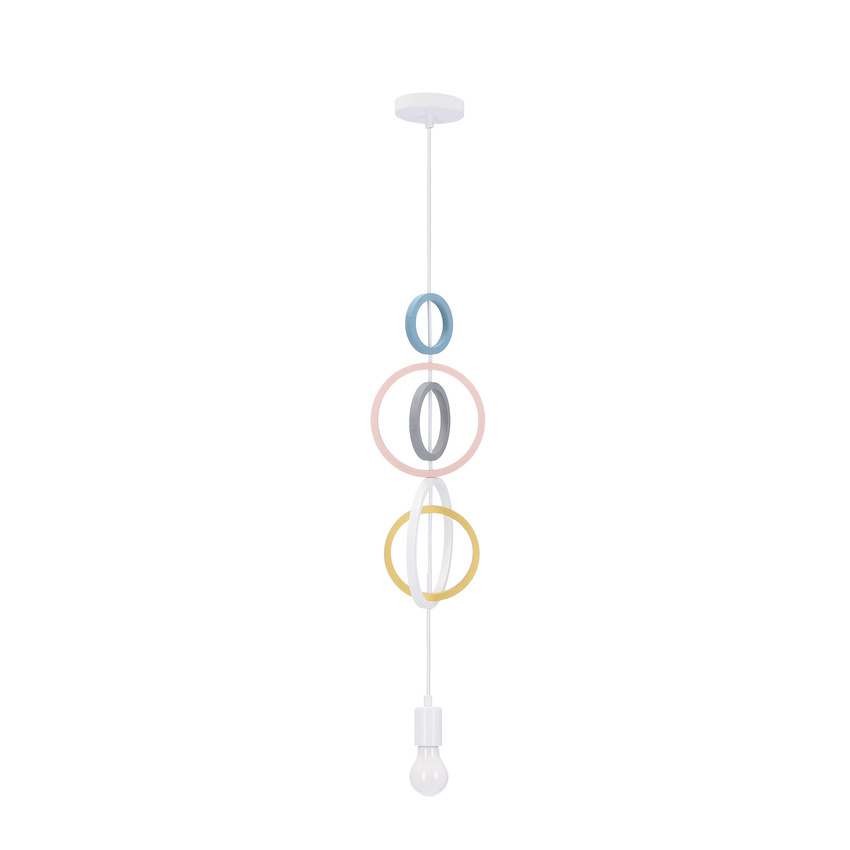 Lampa wisząca do pokoju dziecięcego Hoops kolorowe obręcze metalowa drewniana E27