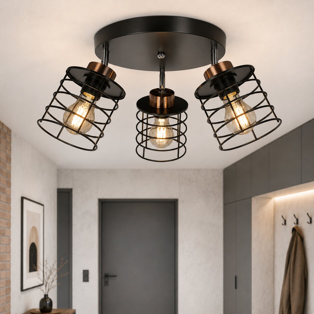 Lampa sufitowa Glob okrągła 3-punktowa do salonu metalowa