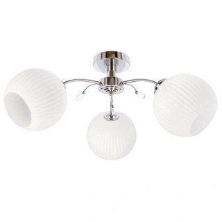 Lampa wisząca Yoko potrójna z białym kloszem szklana srebrna E27
