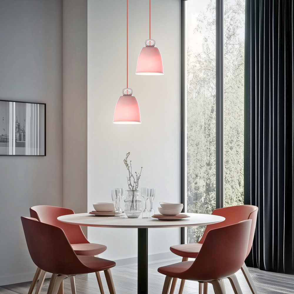 Lampa wisząca SEWILLA różowa - z ceramicznym kloszem - skandynawska lampa do jadalni