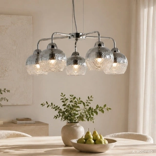 Lampa wisząca Cromina szklana srebrna 5-płomienna do salonu E27