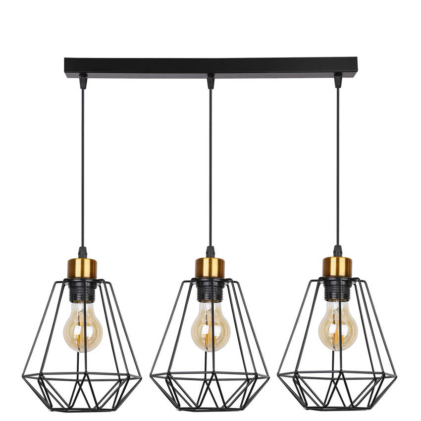 Lampa wisząca Primo potrójna na listwie czarno-złota do jadalni E27 metal
