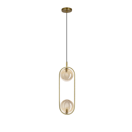 Lampa wisząca CORDEL vintage - złoty mosiądz z bursztynowymi kloszami kulkami - eleganckie oświetlenie salonu 2x G9 LED