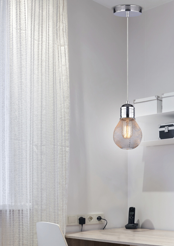 Lampa wisząca Gliva chromowa druciany klosz żarówka 1xE27 do jadalni
