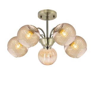 Lampa wisząca Pascal z kloszami szklana pięcioramienna patynowa E27