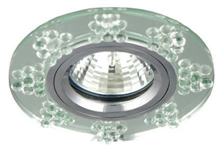 Oczko sufitowe okrągłe szklane chrom GU10 z kryształkami do salonu