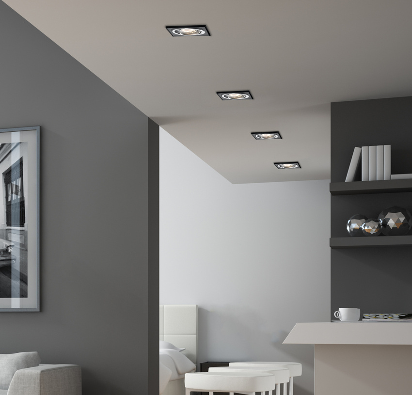 Oprawa stropowa czarna szklana kwadrat oczko SSU-13 Candellux 2263809 w aranżacji