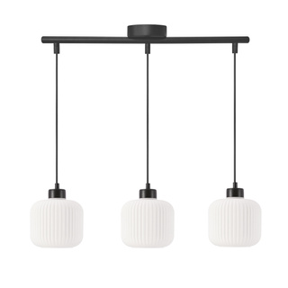 Lampa wisząca Estilo nad wyspę kuchenną potrójna na belce szklane białe klosze do jadalni E27