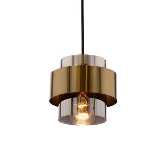 Lampa wisząca z abażurem Spiega czarno‑mosiężna z kloszem dymionym pojedyncza