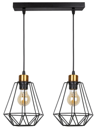 Lampa wisząca Primo metalowa czarno-złota 2-płomienna na listwie do jadalni