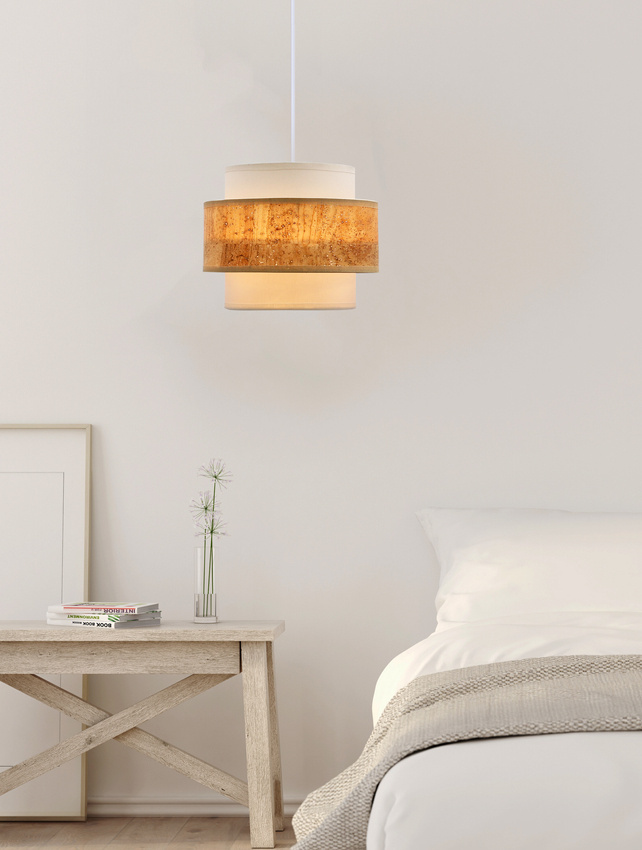 Lampa wisząca z abażurem Cork biało‐beżowa do salonu i jadalni