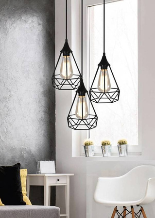 Lampa wisząca Graf czarna druciana potrójna do salonu nad stół E27 metal