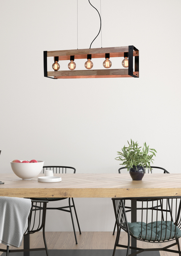 Lampa wisząca Varna nad stół czarna drewniana 5-punktowa loft E27