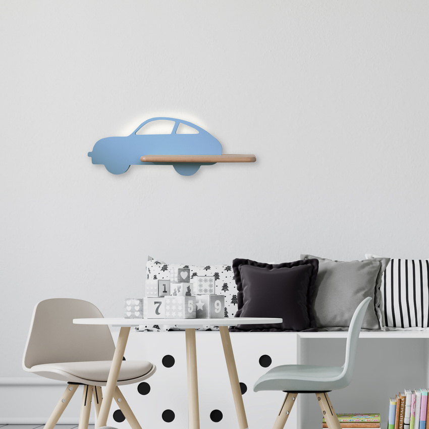 Kinkiet Car IQ Kids do pokoju dziecięcego z półką LED 5W niebieski