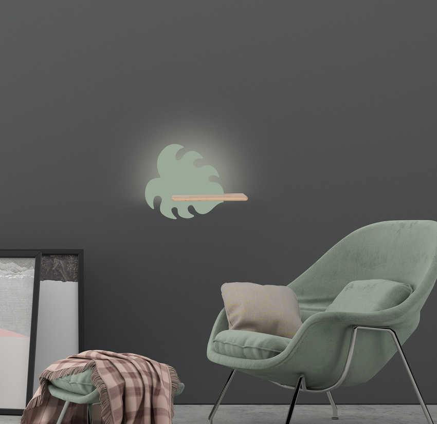 Kinkiet Monstera LED z półką liść do pokoju dziecięcego zielony