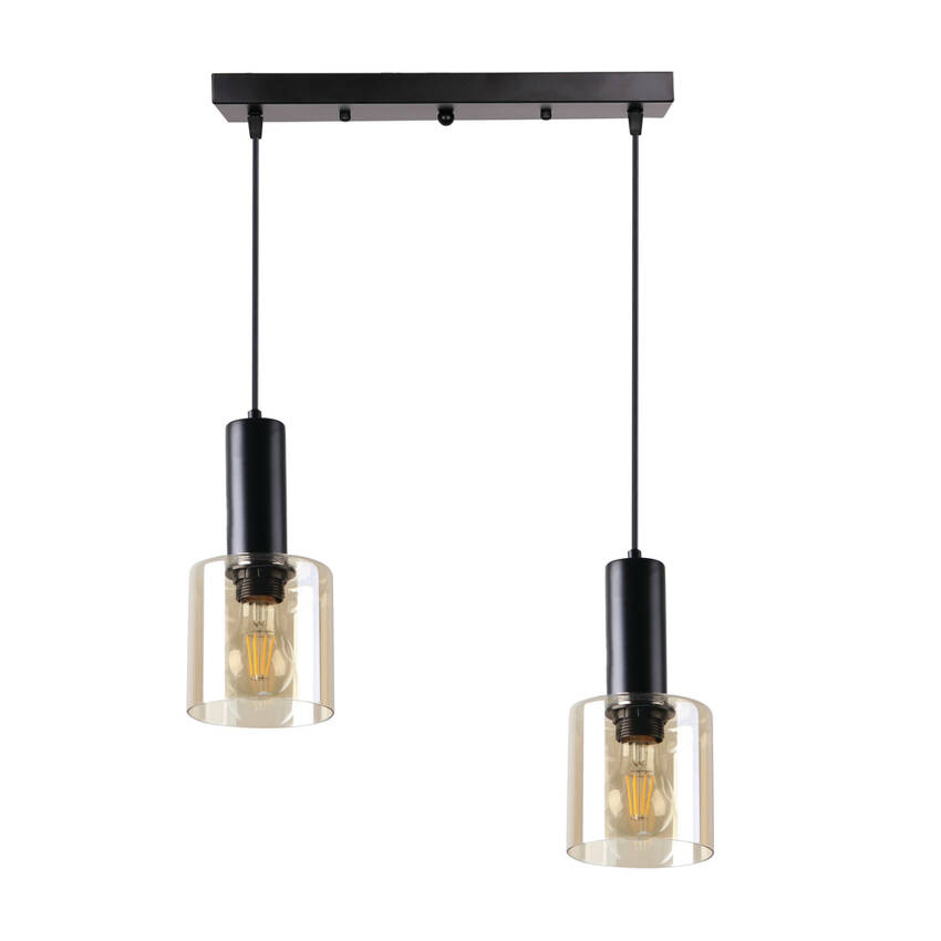 Isar Lampa Wisząca Czarny 2X40 E27 Klosz Bursztynowy - Candellux