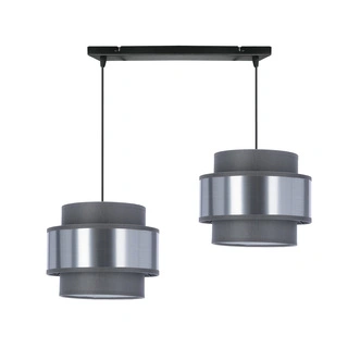 Lampa wisząca Hare z abażurem podwójna do salonu szara tkaninowa E27