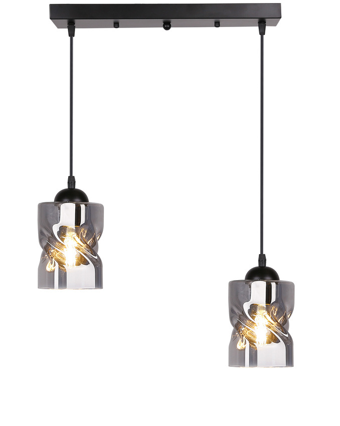 Lampa wisząca Felis podwójna szklane dymione klosze czarna listwa E27 do jadalni