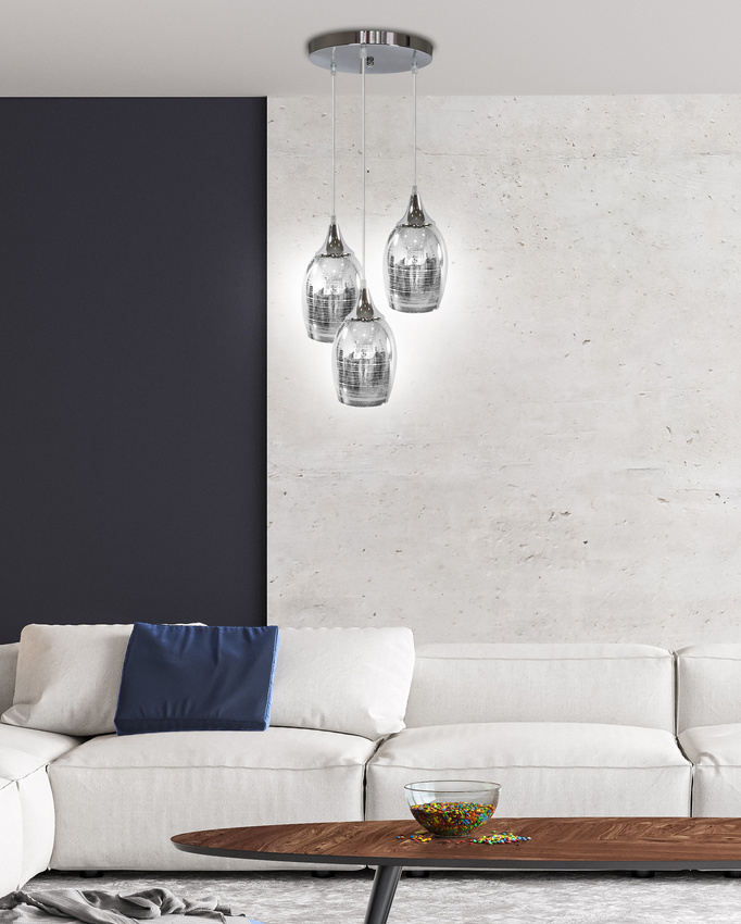 Lampa wisząca Marina szklana potrójna z lustrzanymi kloszami do salonu