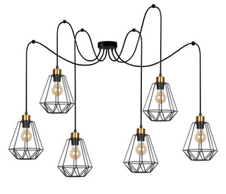 Lampa wisząca Primo P czarno-złota 6-punktowa metalowa do salonu