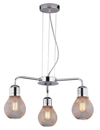 Lampa wisząca Gliva potrójna metalowa druciany klosz chrom do salonu E27