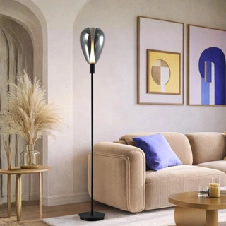 Lampa podłogowa Denso czarna z dymionym szklanym kloszem nowoczesna 1x5W G9