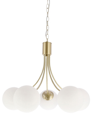 Lampa wisząca Dani kula do jadalni 5-płomienna mosiądz biały klosz E14