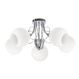 Lampa wisząca Tartine szklana 5-punktowa z białym kloszem srebrna