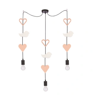 Lampa wisząca do pokoju dziecięcego Trio serca i ptaszki czarna różowo-biała 3xE27 MDF
