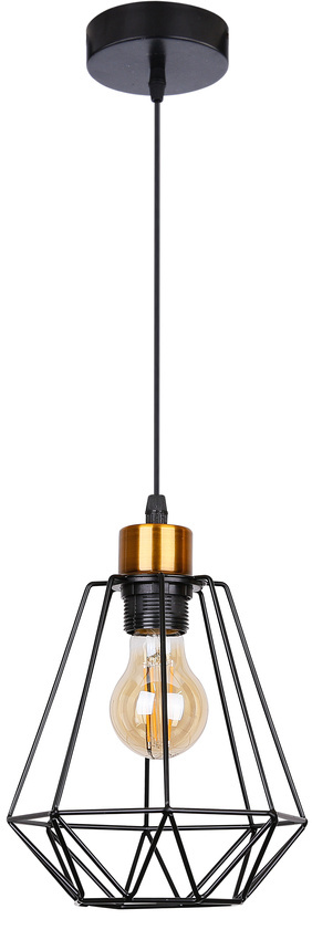 Lampa wisząca Primo druciany czarny klosz złote wykończenie 1xE27 do salonu