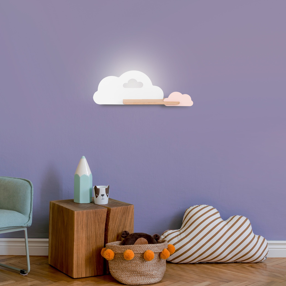 Kinkiet Cloud do pokoju dziecięcego chmurka z półką LED zintegrowany