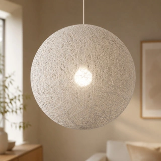 Lampa wisząca Caruba biała kula 50cm ze sznurka do salonu 1xE27 Candellux