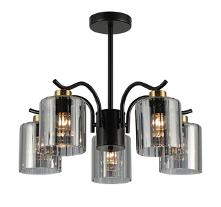 Lampa wisząca Visto szklana 5-punktowa z dymionym kloszem czarna