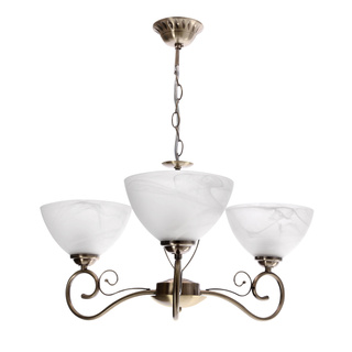 Lampa wisząca Horizon potrójna z białym kloszem szklana złota do salonu
