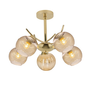 Lampa wisząca Lunore szklana 5-punktowa z bursztynowym kloszem złota