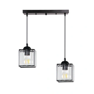 Lampa wisząca Glassia podwójna nad stół do salonu czarna z kloszem akrylowym E27