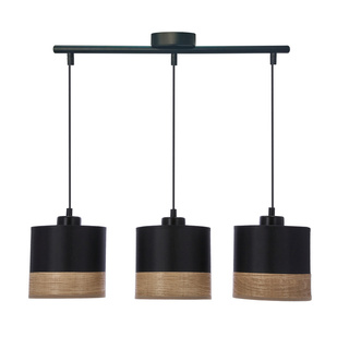 Lampa wisząca z abażurami Porto czarna potrójna nad stół abażur czarny z fornirem