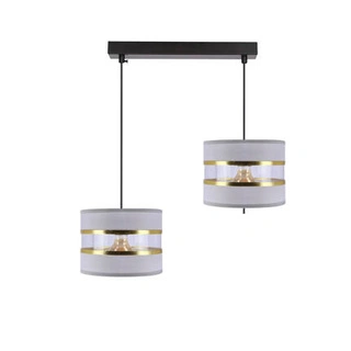 Lampa wisząca z abażurami Pandy czarna podwójna szare i złote klosze E27