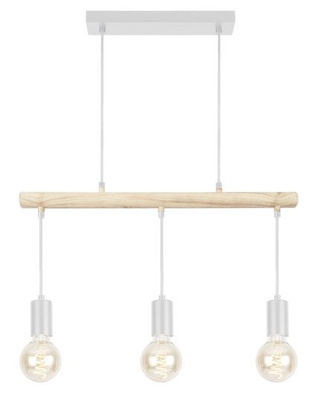 Lampa wisząca Izzy biała z drewnem potrójna nad stół 3xE27 do jadalni