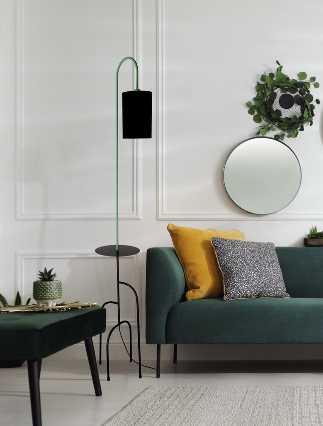 Lampa podłogowa Ravello z półką do salonu 1-punktowa z abażurem