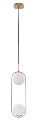 Lampa wisząca CORDEL elegancka - złoty mosiądz z białymi kloszami kulkami - nowoczesne oświetlenie salonu 2x G9 LED