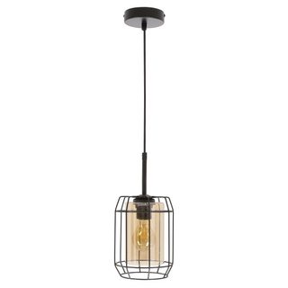 Lampa wisząca Jonera czarna pojedyncza szklany klosz bursztynowy E27 do salonu