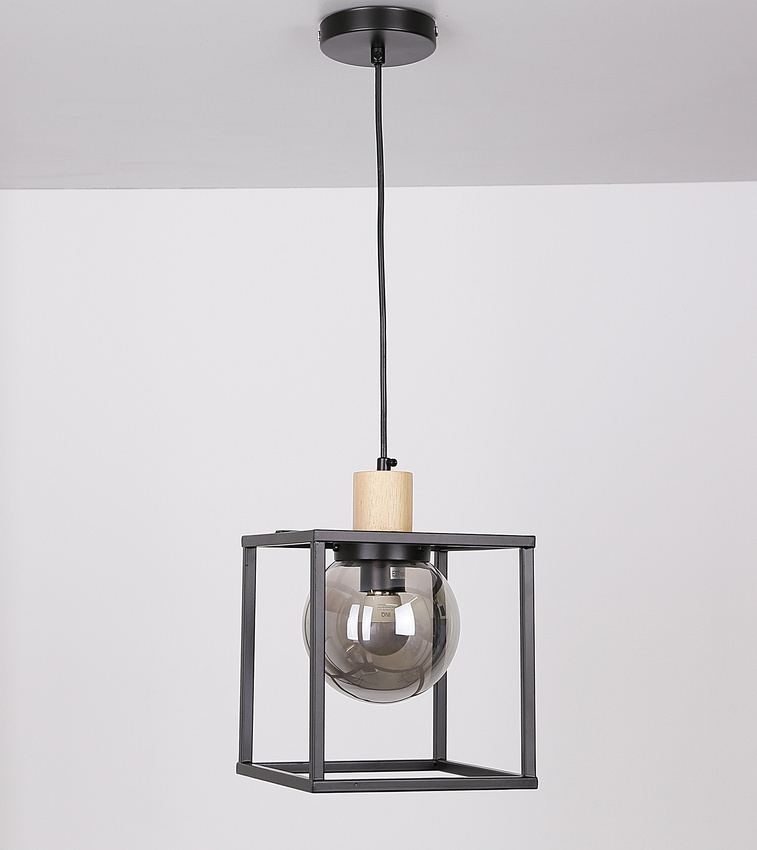 Lampa wisząca Retro kula szklana dymiona czarna pojedyncza do salonu E27