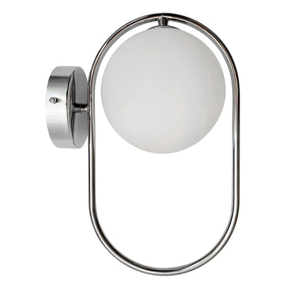Kinkiet ścienny CORDEL elegancki - srebrny chromowy ring z mlecznym kulistym kloszem - nowoczesna lampa ścienna 1x G9 LED