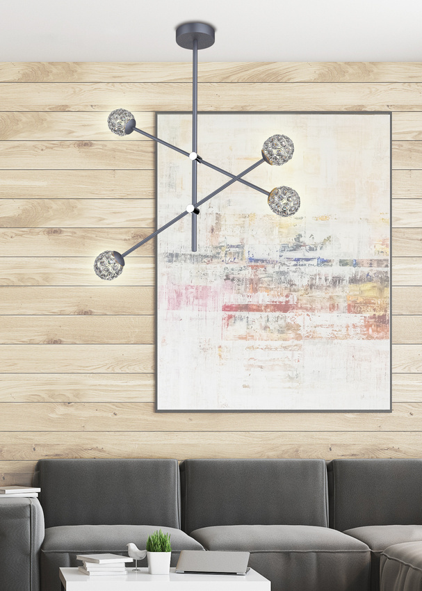 Lampa wisząca Apeti Paksos szara 4-płomienna kula do salonu G9 metal