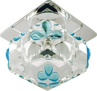 Oczko sufitowe kwadratowe szklane chromowo‑niebieskie G4 do salonu