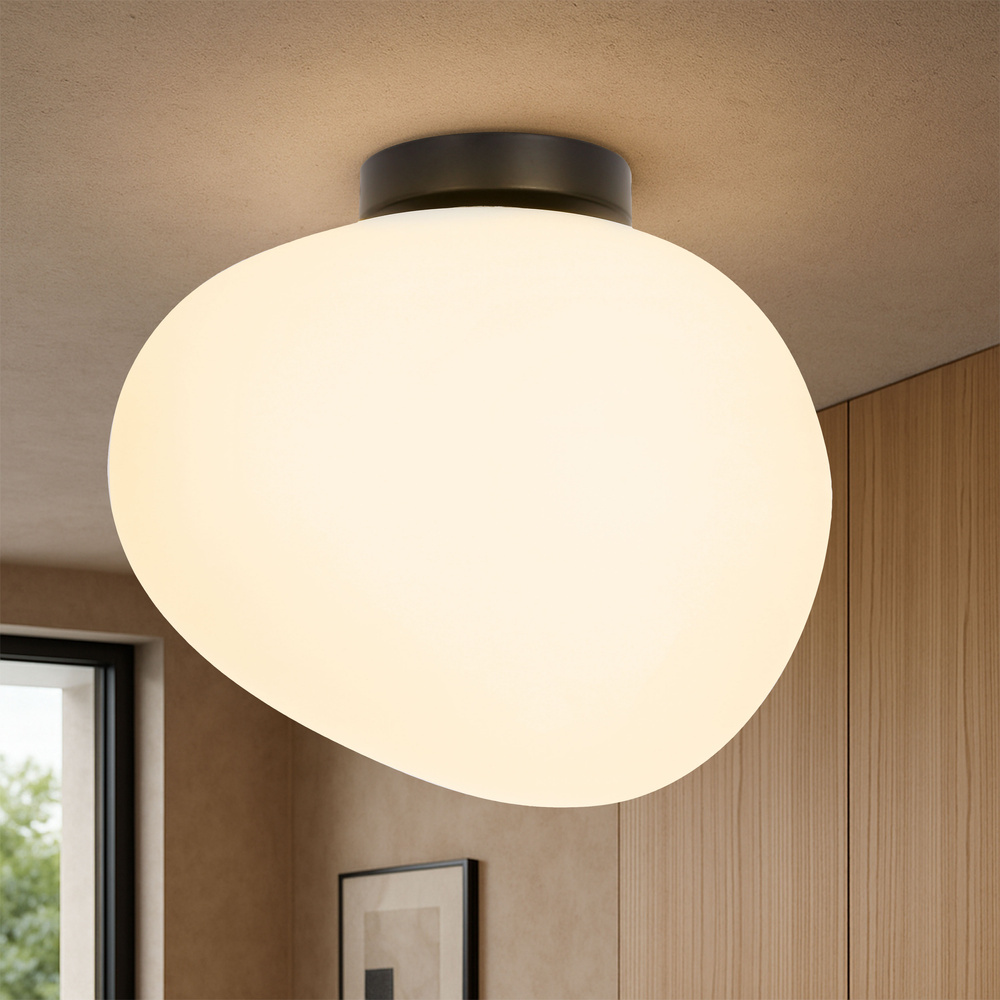 Lampa sufitowa STONES inspirowana kamieniem - designerski plafon z akrylowym mlecznym kloszem 30 cm – oświetlenie salonu i korytarza E27