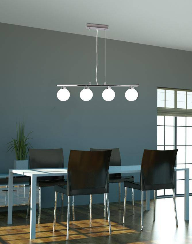 Lampa wisząca Raisa kula szklana 4-płomienna chrom biała nad stół do jadalni