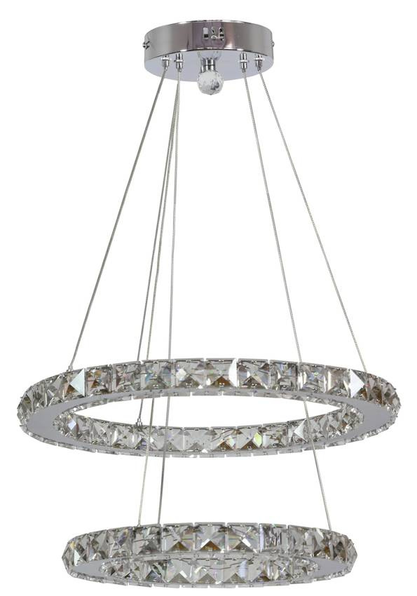 Lampa wisząca Lords podwójny okrąg kryształowa LED srebrna do salonu